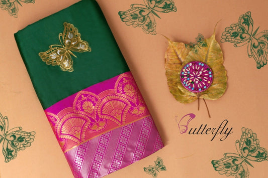 Butterfly Bottle Green Exclusive Jacquard Saree