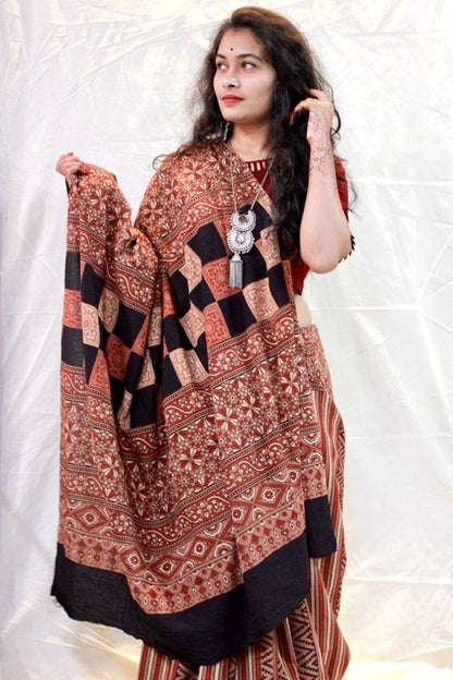 Handblock Printed Natural Dyed Modal Saree Col- Brown, Rust.23