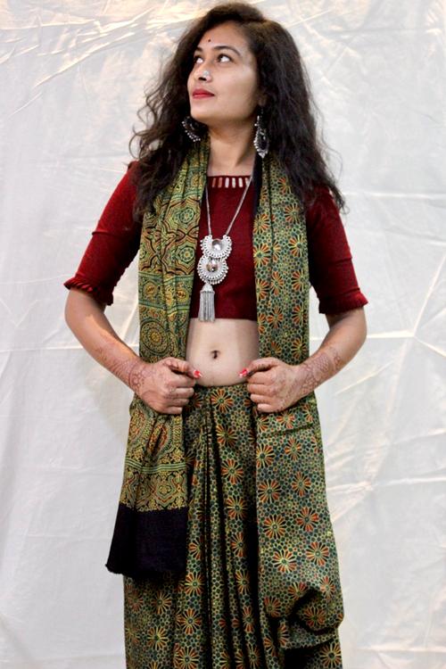 Handblock Printed Natural Dyed Modal Saree Col- Multi Jamavar.27
