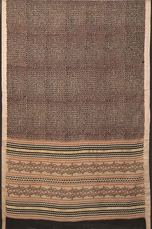Natural Dye Block Print Cotton Sari-2