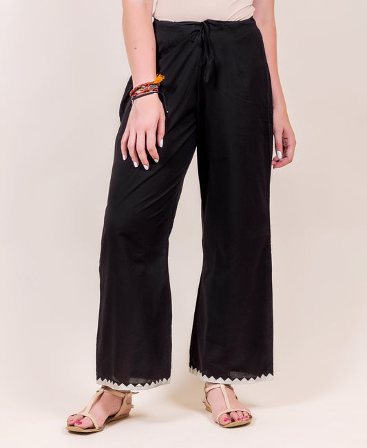 Black Embroidered Flared Palazzo