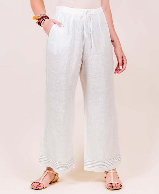 White Flared Palazzo with Pintuck