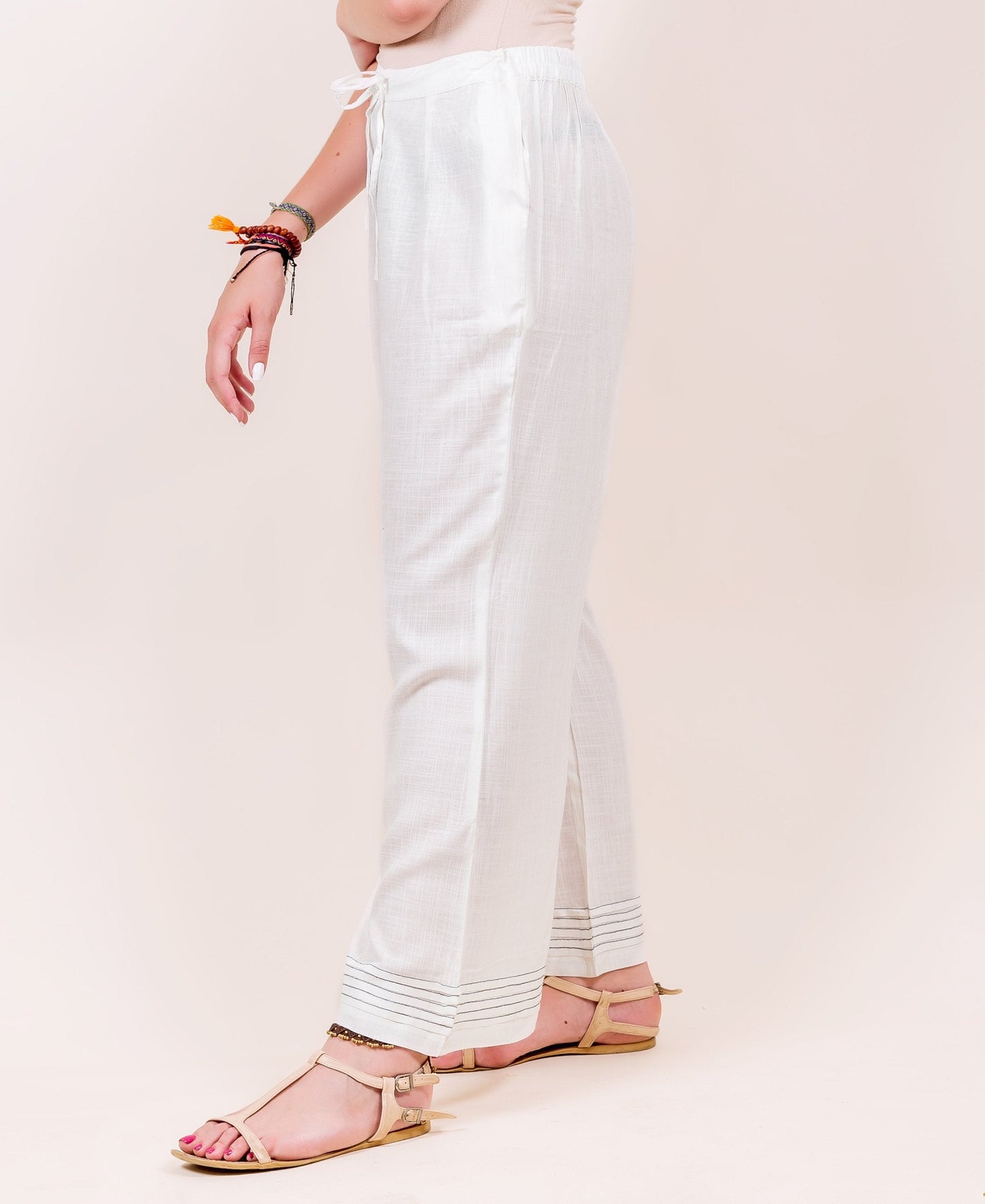 White Flared Palazzo with Pintuck