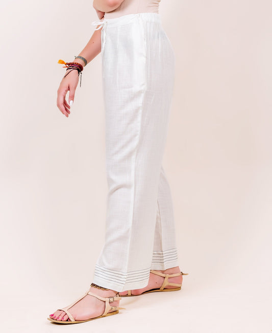 White Flared Palazzo with Pintuck