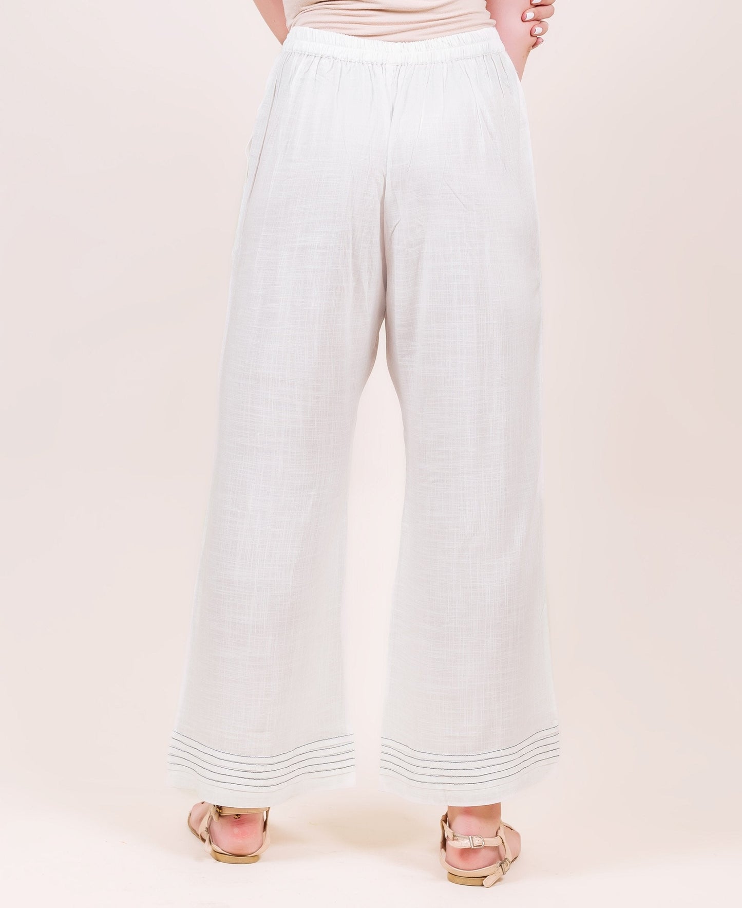 White Flared Palazzo with Pintuck