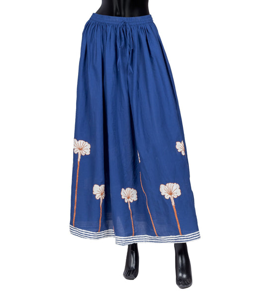 Printed Cotton Semi Flared Dori Embroidered Floor Length Skirt