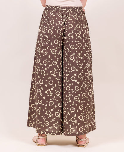 Brown Hand Block Printed Wide Leg Palazzo