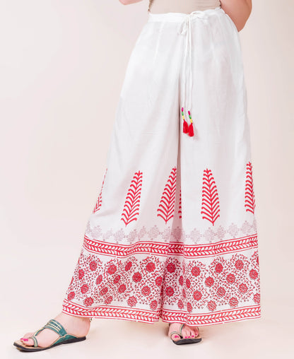 Hand Block Printed Flared Palazzos With Tribal Tassels