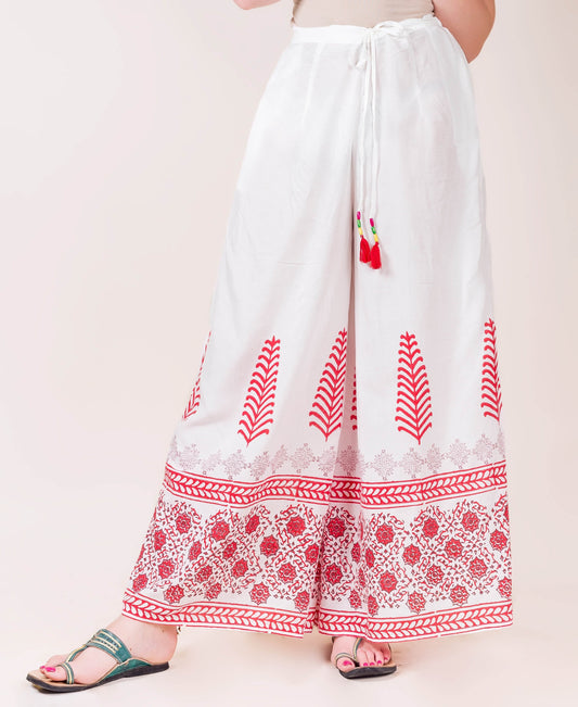 Hand Block Printed Flared Palazzos With Tribal Tassels