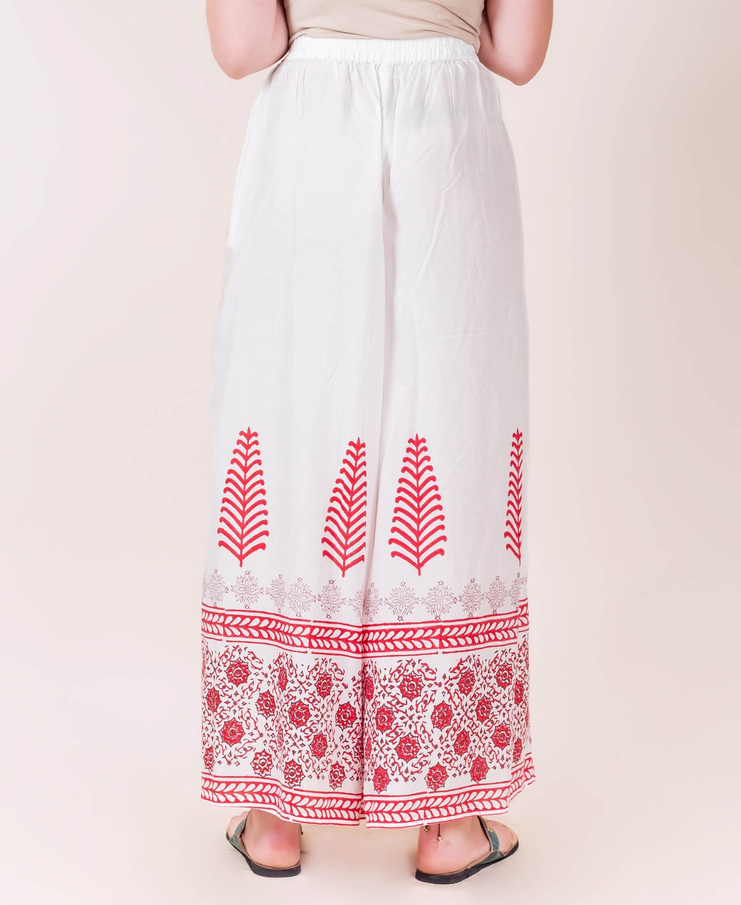 Hand Block Printed Flared Palazzos With Tribal Tassels