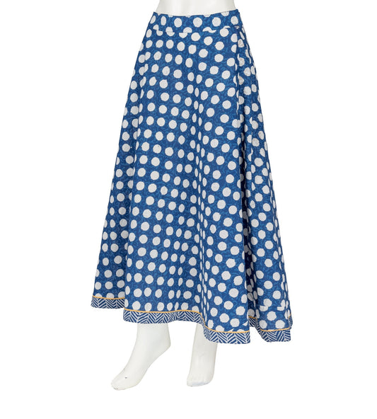 Flared Polka Dot Long Skirt With Chevron Border