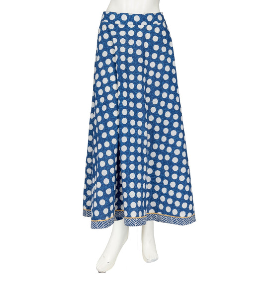 Flared Polka Dot Long Skirt With Chevron Border
