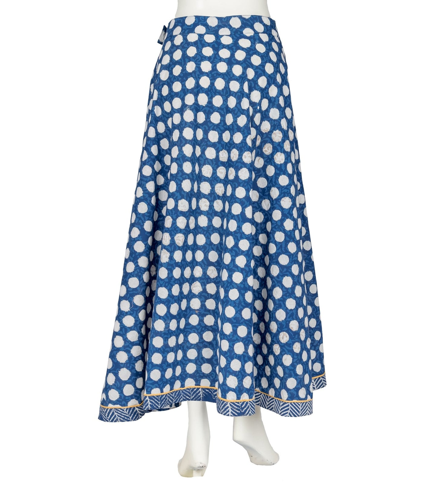 Flared Polka Dot Long Skirt With Chevron Border