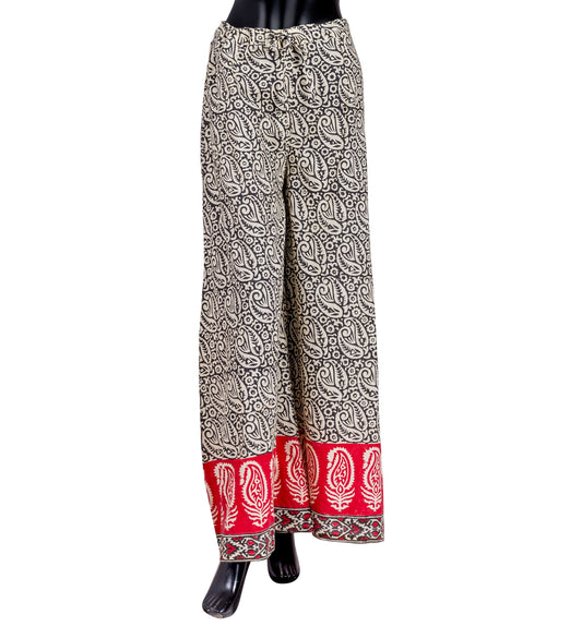 Beige/ Black / Rust Hand Block Print Indo Western Floor Length Palazzo