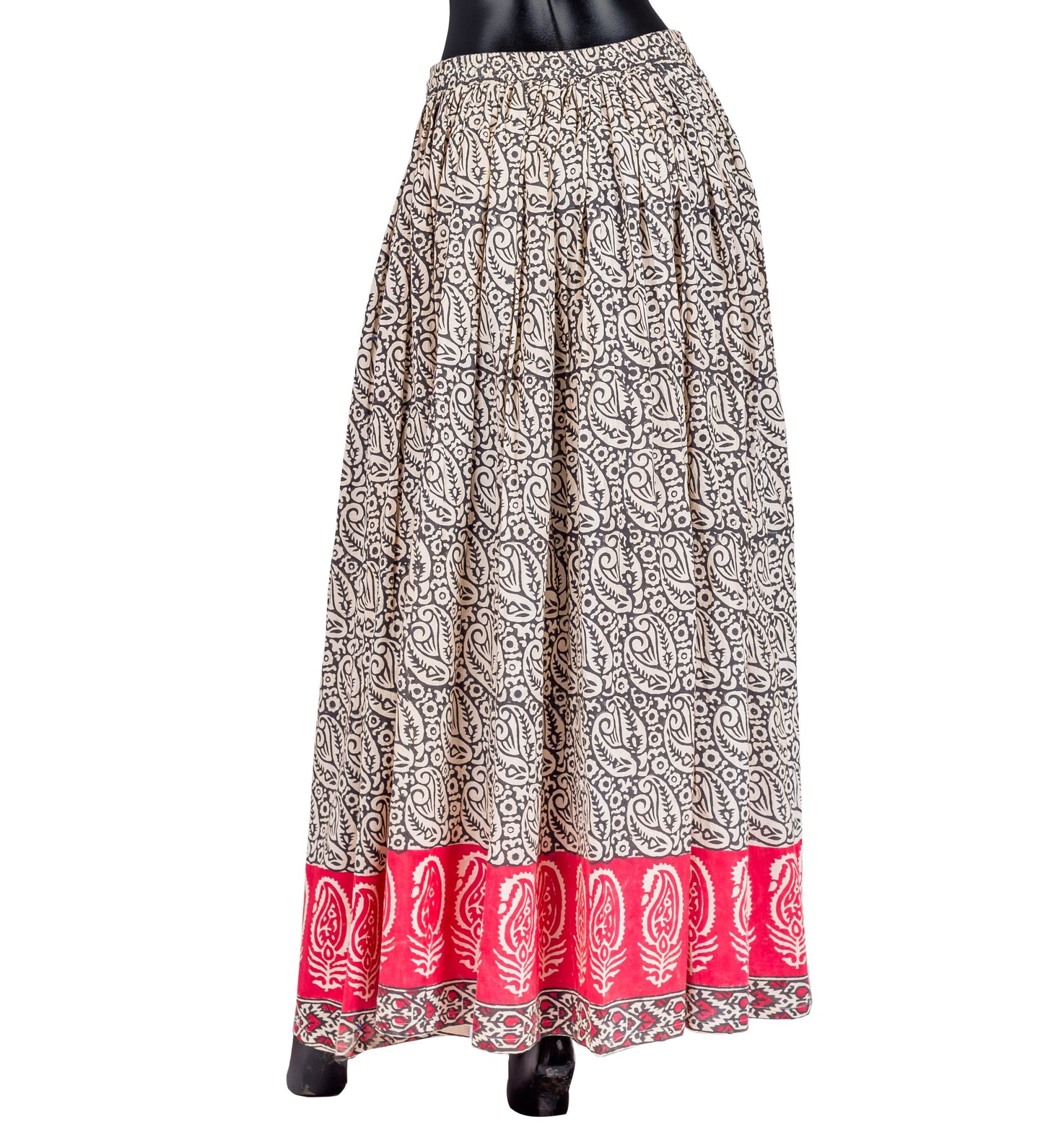 Floral Beige / Brown / Rust / Hand Block Print Wide Flare Skirt