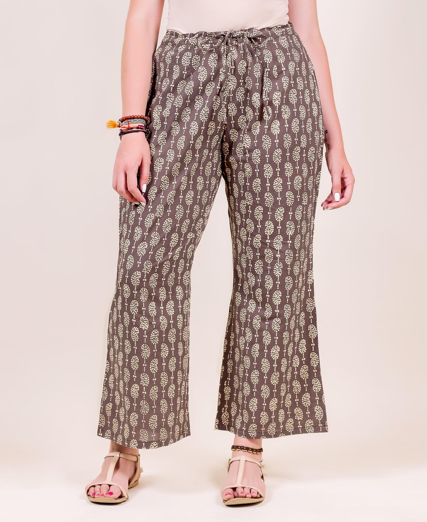 Brown Hand Block Printed Regular Fit Palazzo
