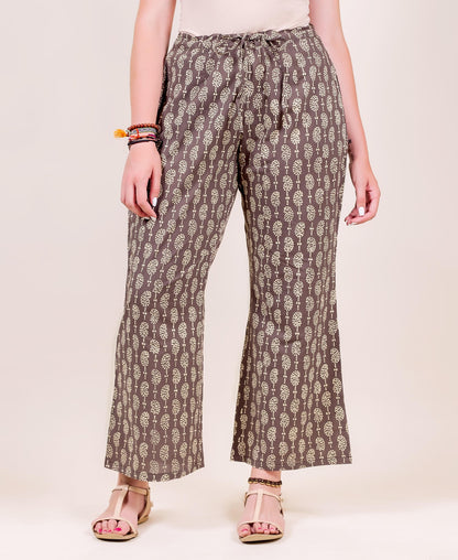 Brown Hand Block Printed Regular Fit Palazzo
