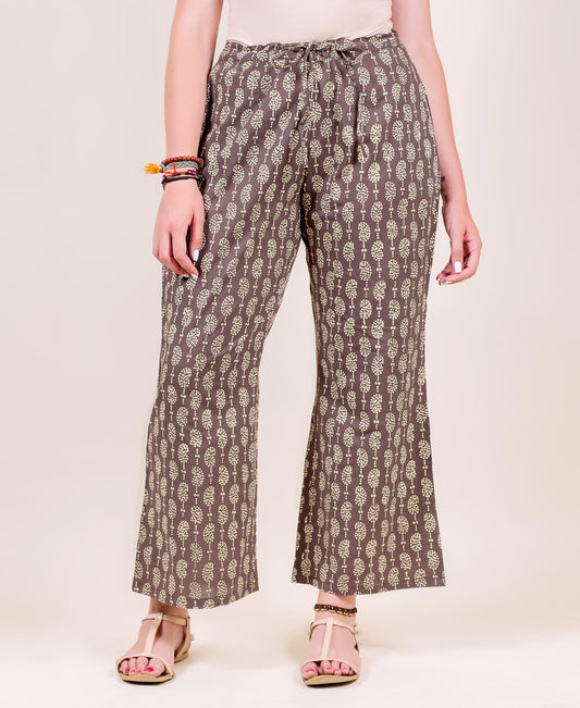 Brown Hand Block Printed Regular Fit Palazzo