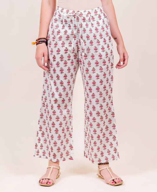 White Hand Block Printed Palazzo