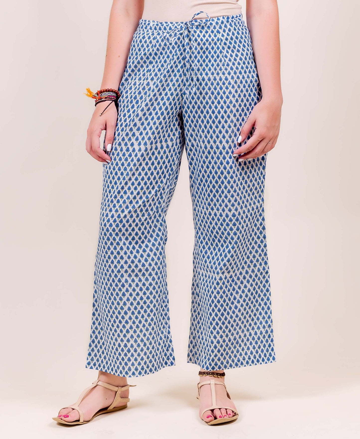 White and Blue Hand Block Printed Palazzo