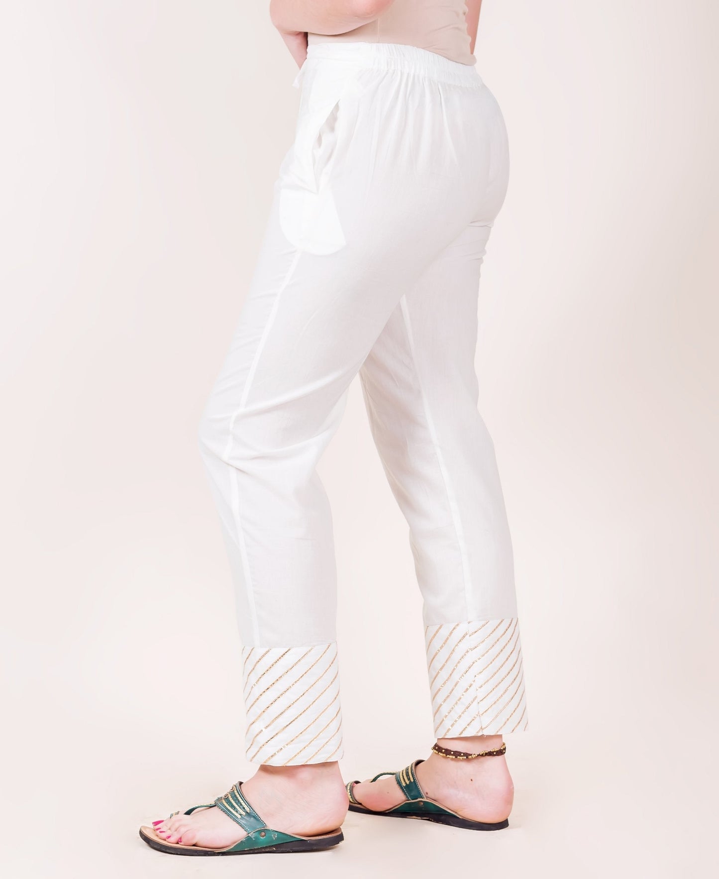 Straight White Pants with Gota Trim