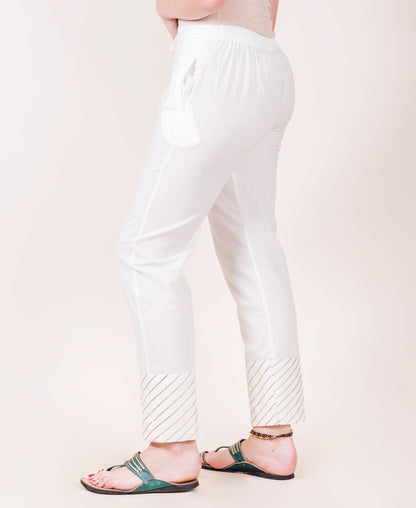 Straight White Pants with Gota Trim