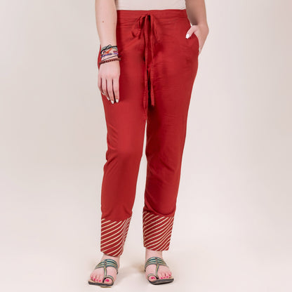 Straight Rust Pants with Gota Trim