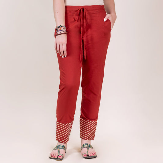 Straight Rust Pants with Gota Trim