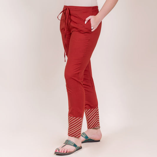 Straight Rust Pants with Gota Trim
