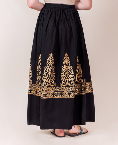 Black and Gold Hand Block Printed Skirt