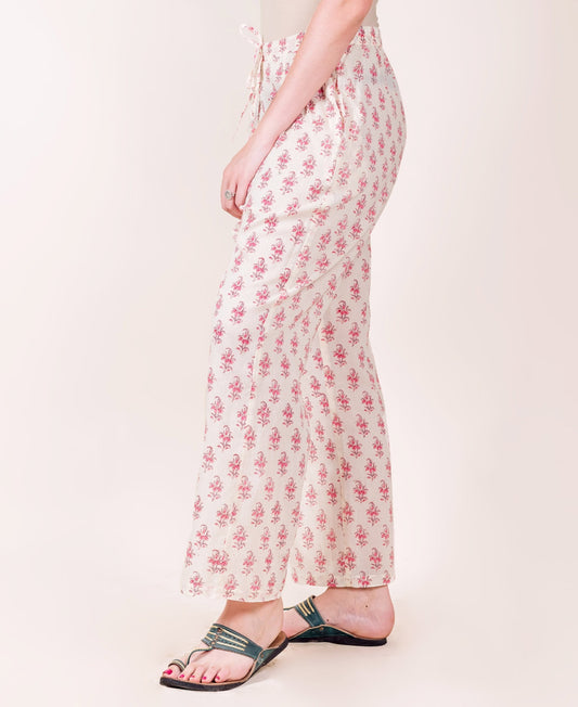 Beige Printed Flared Palazzo