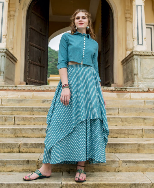 Blue and White Block Printed Skirt