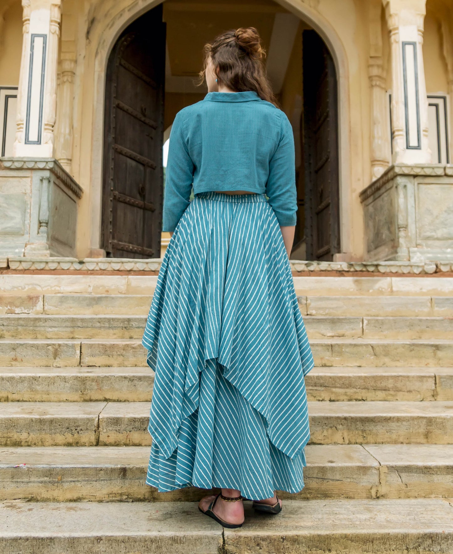 Blue and White Block Printed Skirt