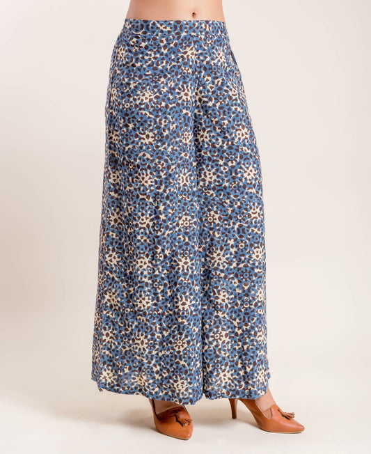 Multi Printed Block Printed Flared Palazzo