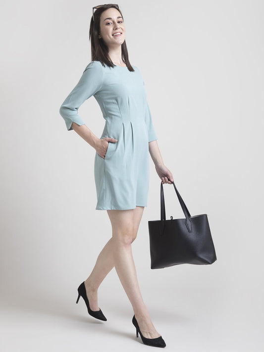 Boat Neck Shift Dress - Teal