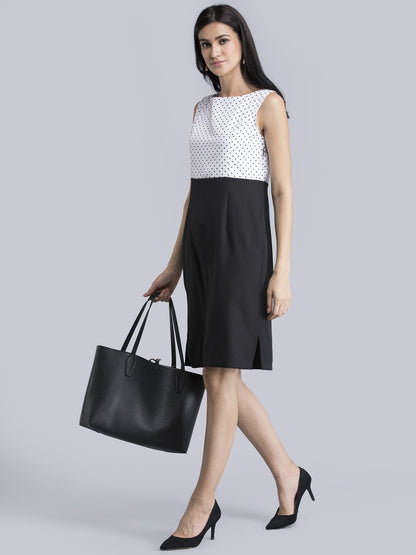 Boat Neck Polka Dot Dress - Black and White