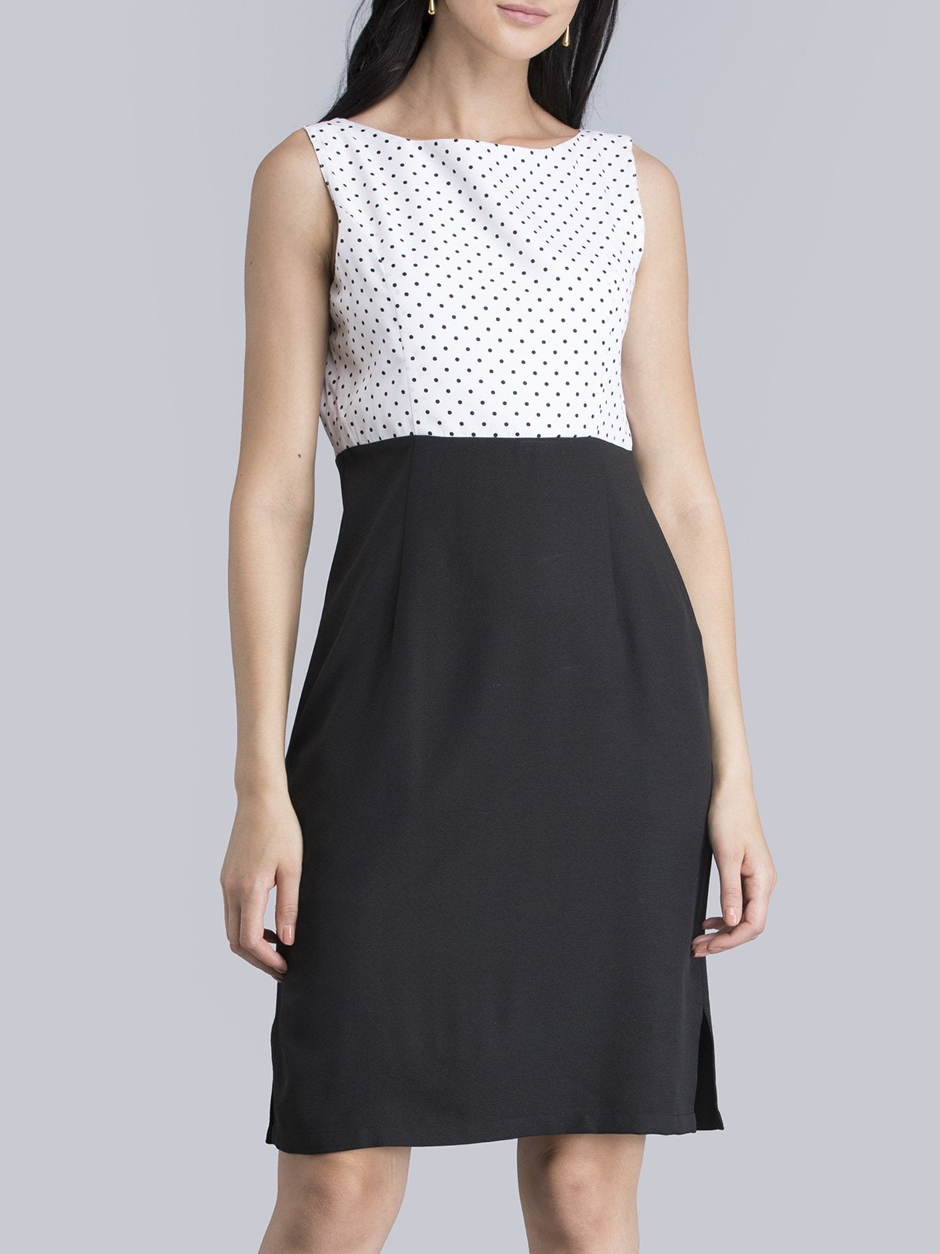 Boat Neck Polka Dot Dress - Black and White