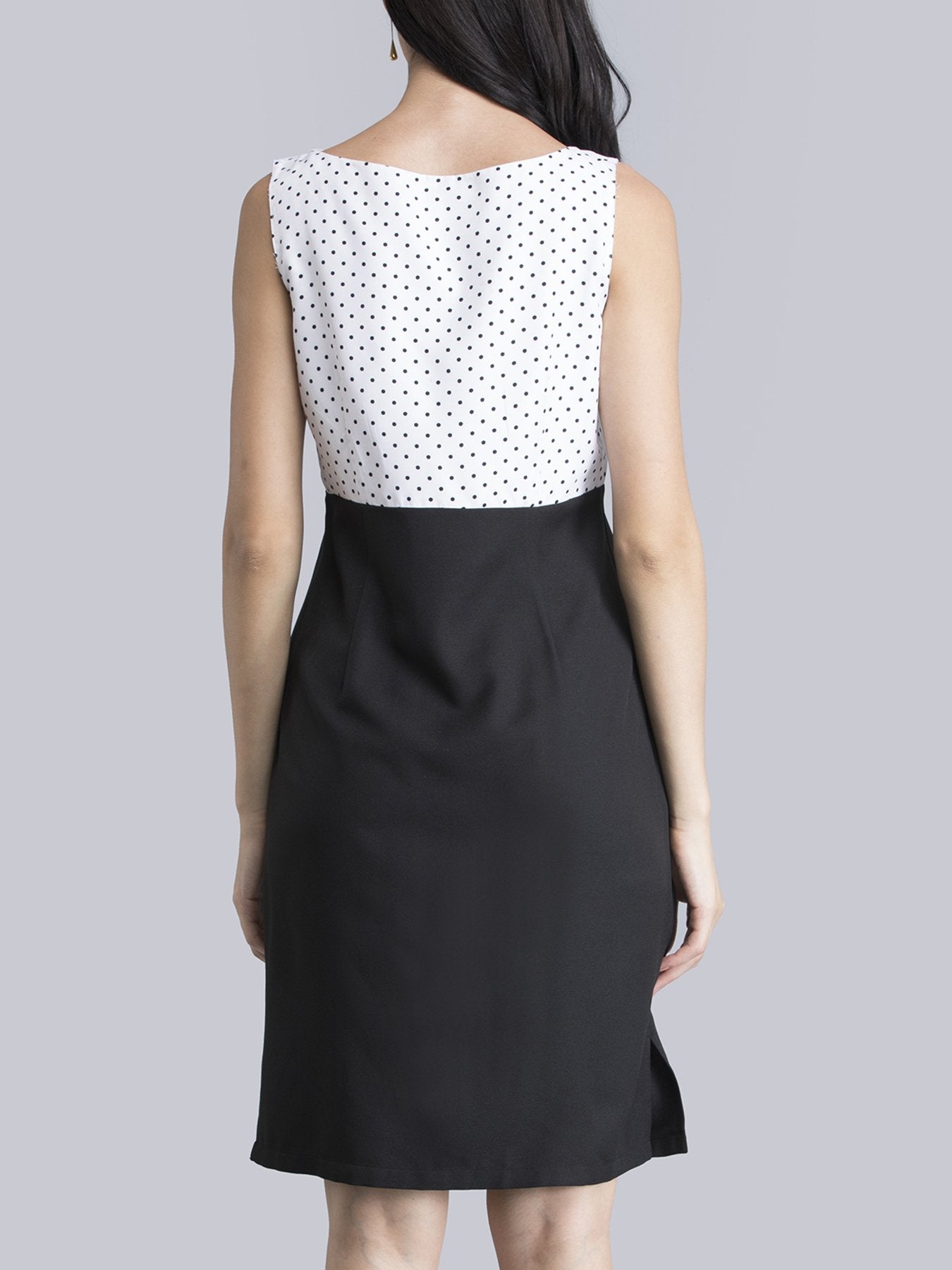 Boat Neck Polka Dot Dress - Black and White