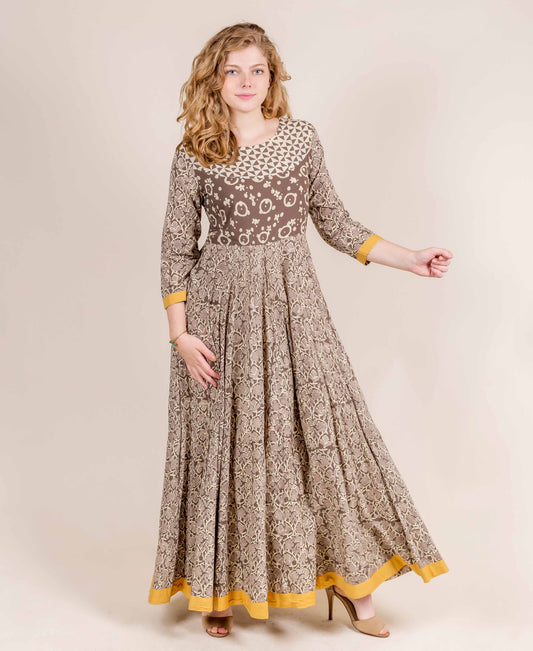 Boat Neck Princess Cut Floor Length Flare Indo Western Dress