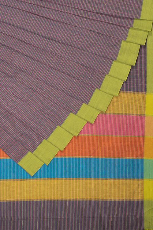 Chitrika Grid Lock Checks Cotton Handloom Saree Dark Grey