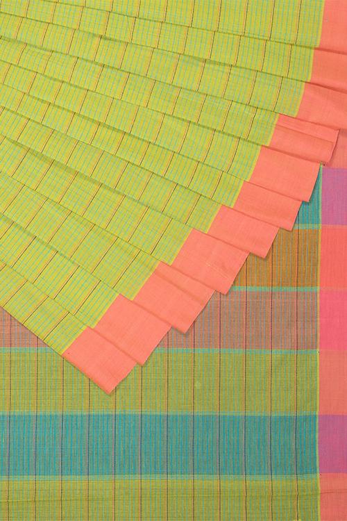 Chitrika Grid Lock Checks Cotton Handloom Saree Green