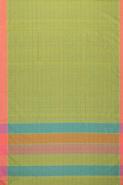 Chitrika Grid Lock Checks Cotton Handloom Saree Green