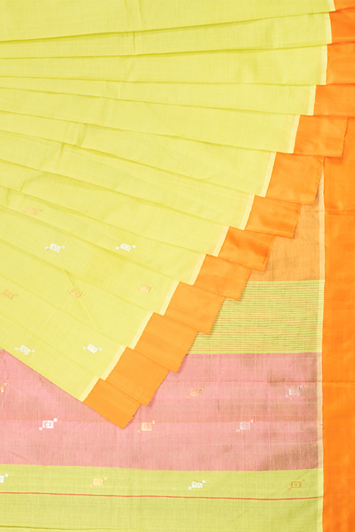 Chitrika Kuppadam 4 Square Buta Cotton Handloom Saree Lemon Yellow