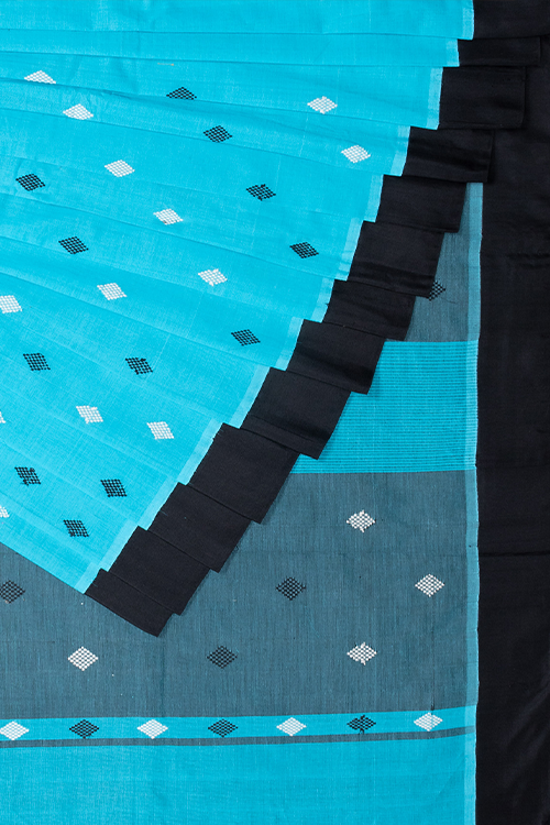 Chitrika Kuppadam Square Dot Buta Cotton Handloom Saree Blue