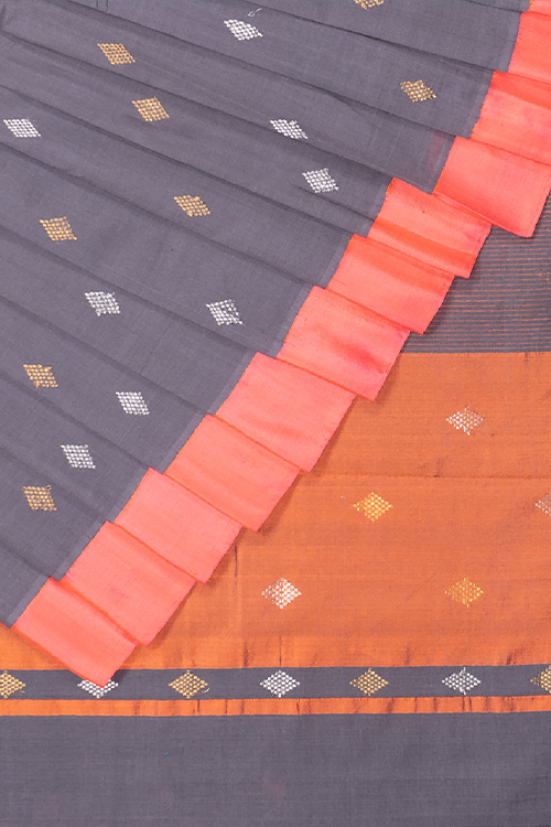 Chitrika Kuppadam Square Dot Buta Cotton Handloom Saree Grey