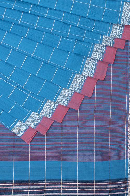 Chitrika Maze Checks Cotton Handloom Saree Blue