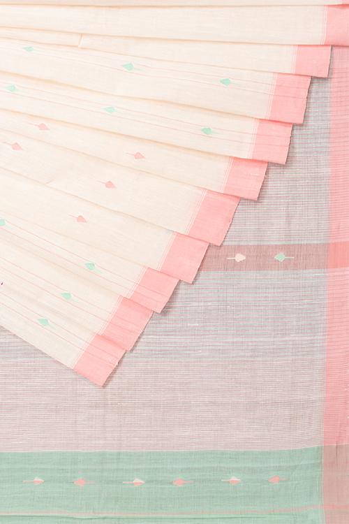 Chitrika Jamdani Akustripe Cotton And Handspun Handloom Saree Cream