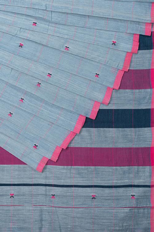Chitrika Jamdani Flora( 100*ksf)19.80 Cotton And Handspun Handloom Saree Blue