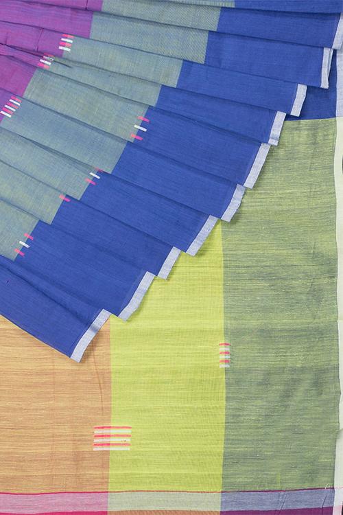 Chitrika Jamdani Radio Cotton And Handspun Handloom Saree Blue Green