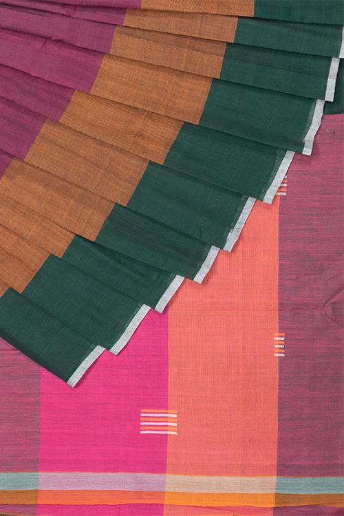 Chitrika Jamdani Radio Cotton And Handspun Handloom Saree Green Brown